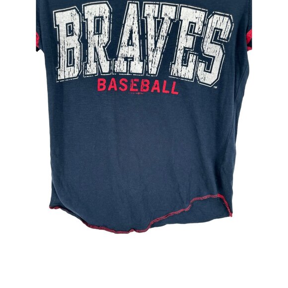 Braves Baseball T-Shirt Navy Red Accents New Era Women's XS 100% Cotton - Picture 5 of 10